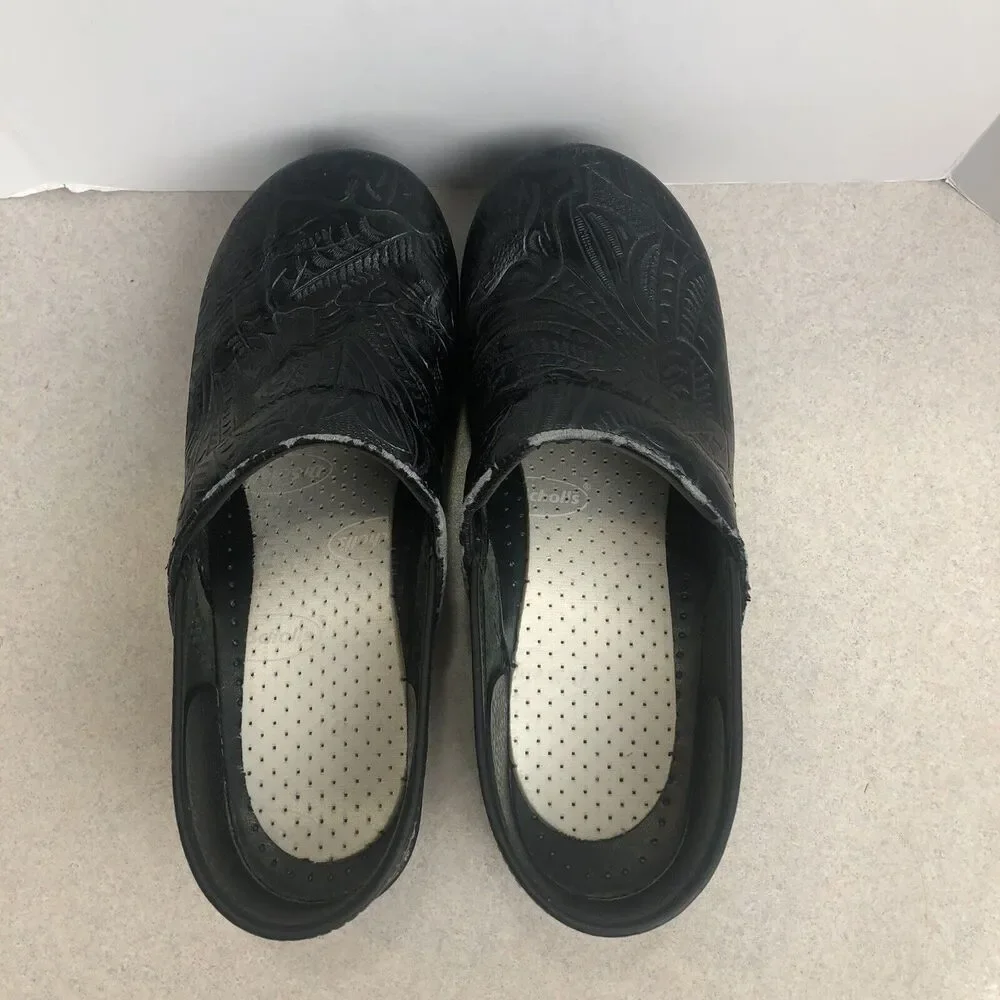 Dansko Professional Comfort Clogs Black Tooled Leather Womens Size 40/ 9.5‎